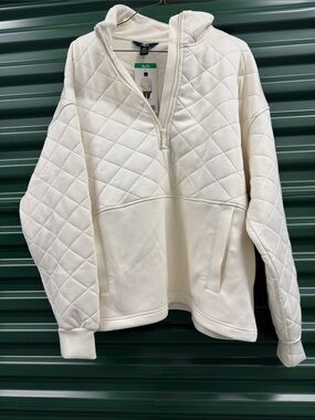 Talbots Cream Quilted Half-Zip Hoodie Sweater